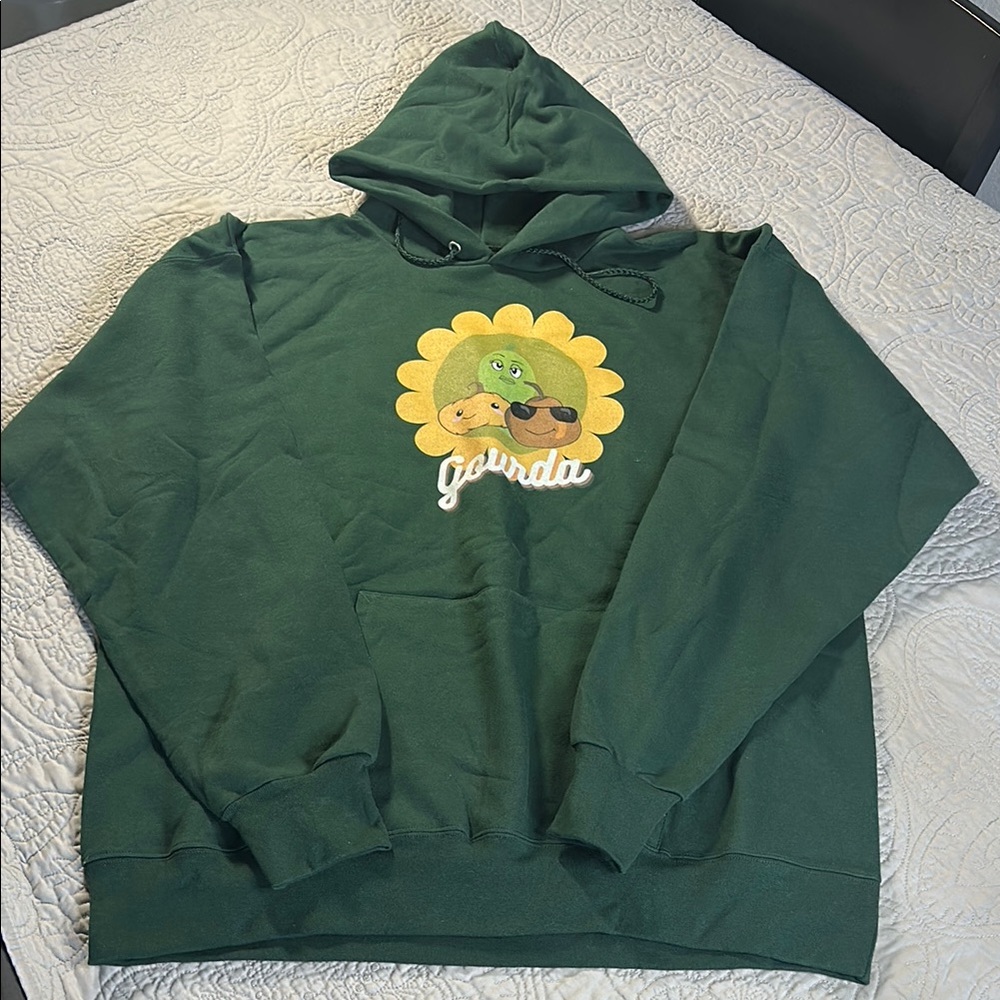Hanes Green Hoodie with Sunflower Design
